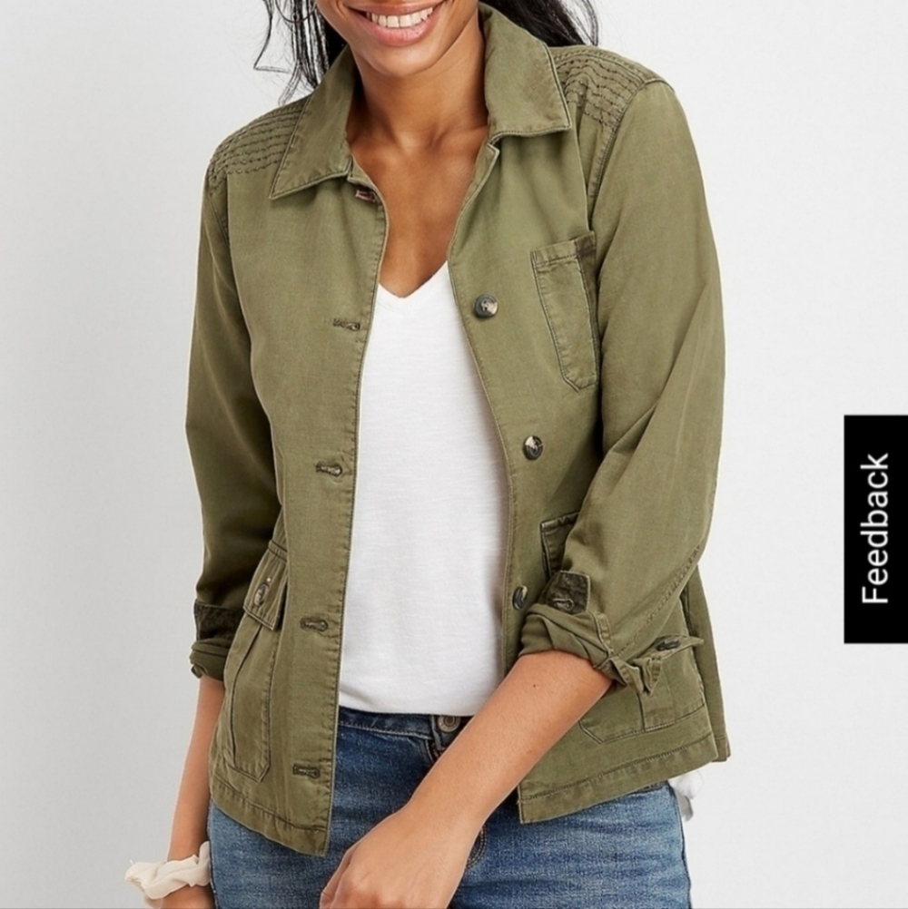 Maurices Army Green Jacket Women's XS Button Up Military Utility Neutral Fall